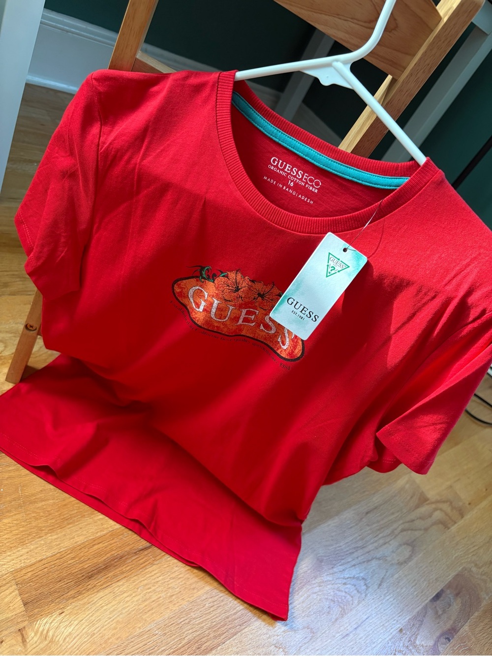 Guess Red Logo Short Sleeve Tee with Chest Patch